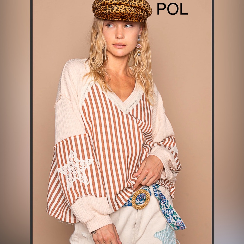 POL Striped Brown and Cream Top